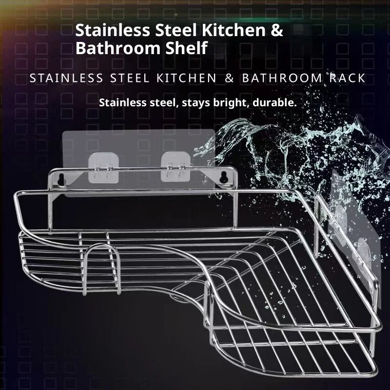 Stainless Steel Corner Bathroom Shelf – No-Drill, 2-Tier
