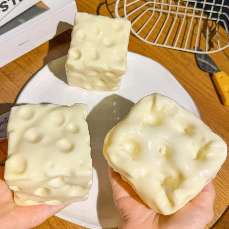 Squishy Cheese Cube Stress Ball – Shapeable Fidget Toy