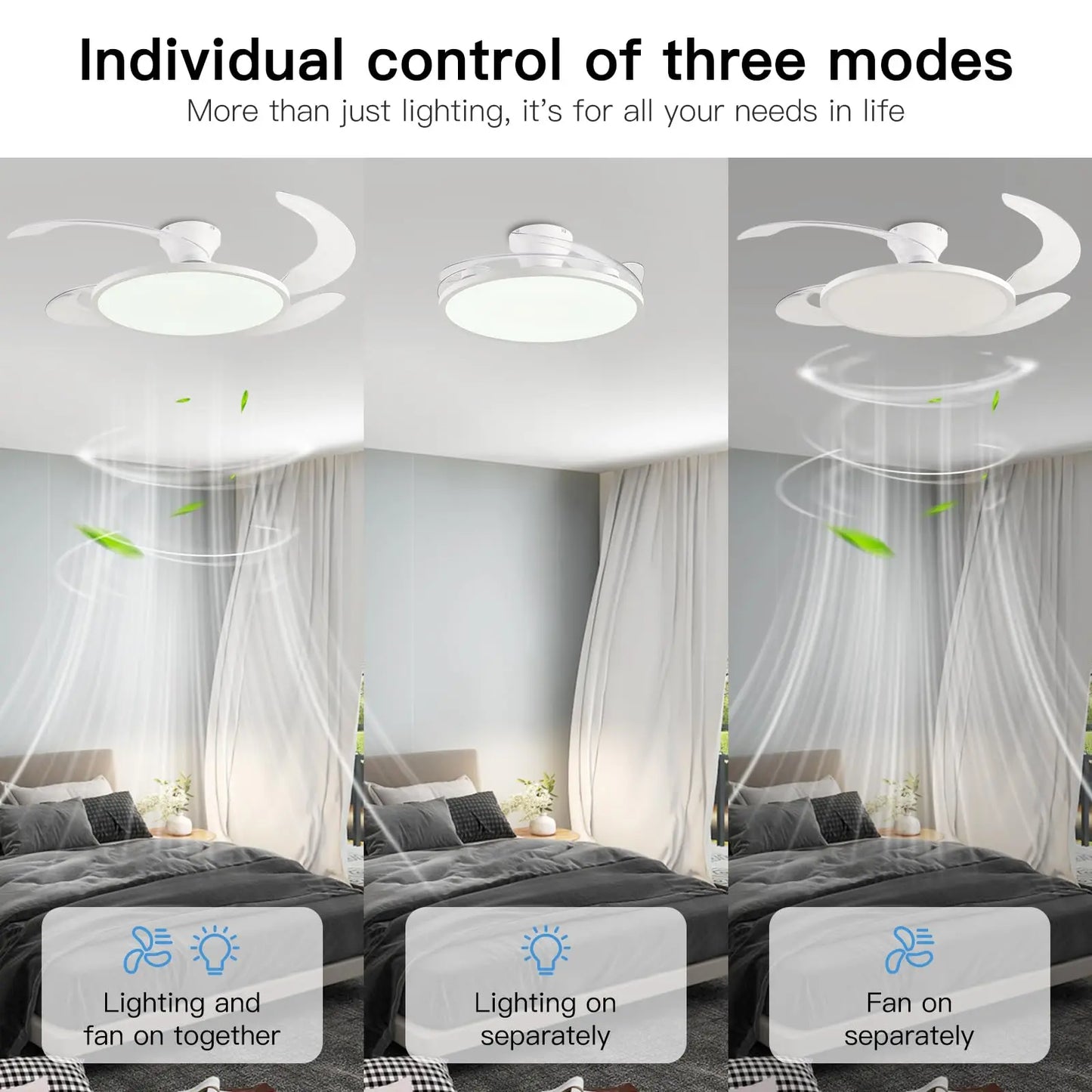 Retractable Ceiling Fan Light With Remote – Quiet Modern LED