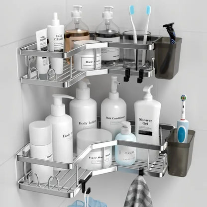 Stainless Steel Corner Bathroom Shelf – No-Drill, 2-Tier