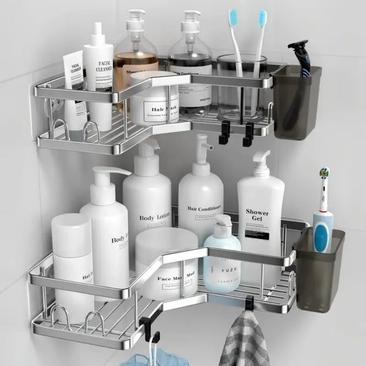 Stainless Steel Corner Bathroom Shelf – No-Drill, 2-Tier