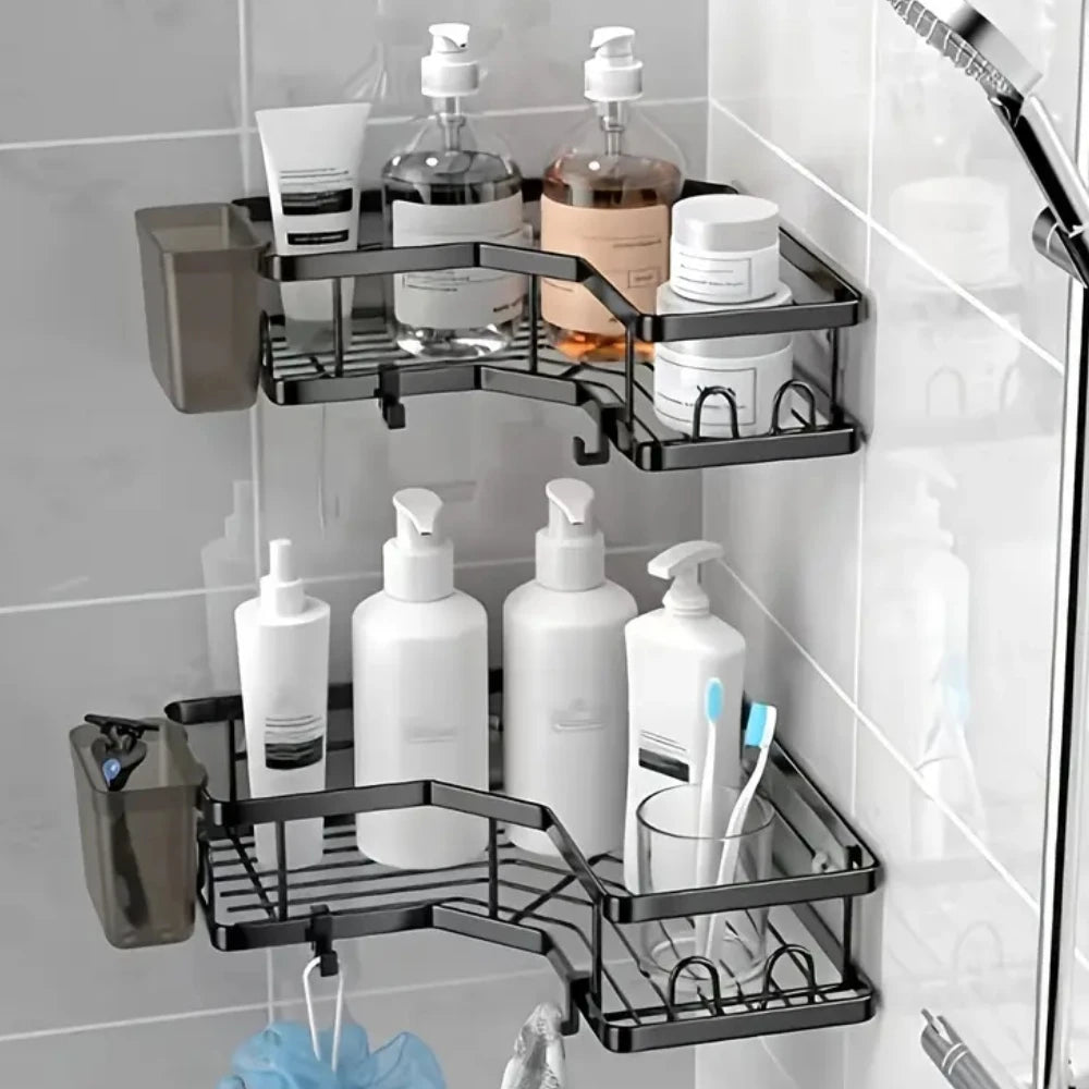 Stainless Steel Corner Bathroom Shelf – No-Drill, 2-Tier