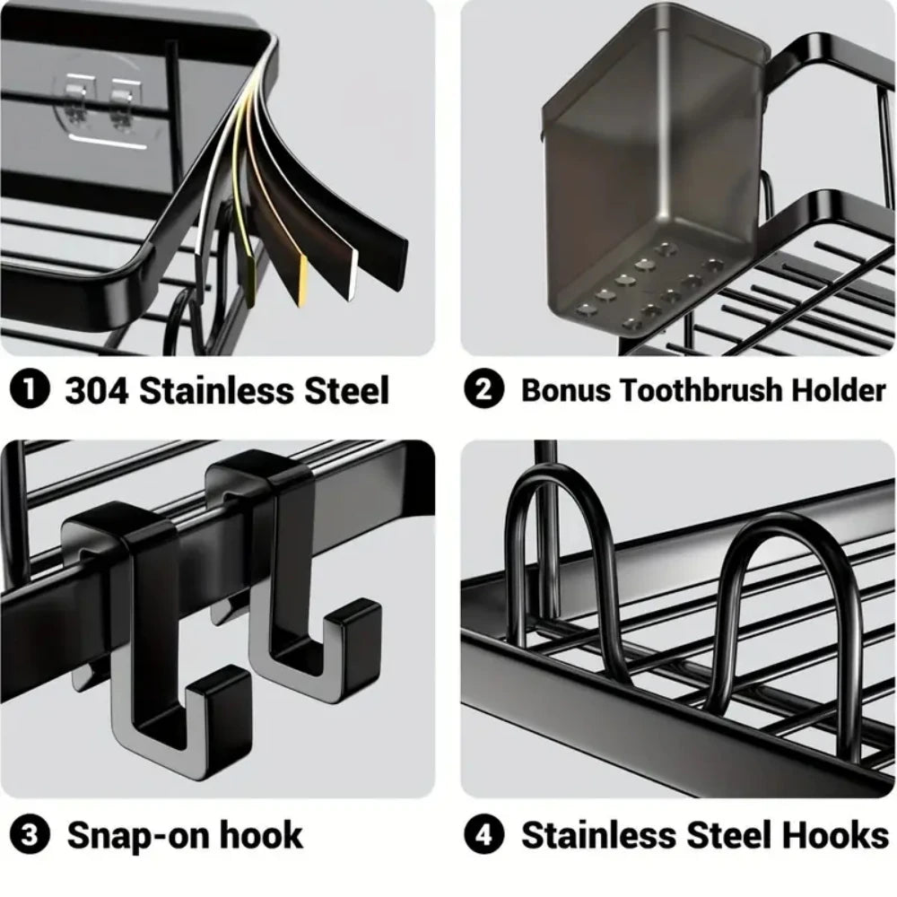 Stainless Steel Corner Bathroom Shelf – No-Drill, 2-Tier