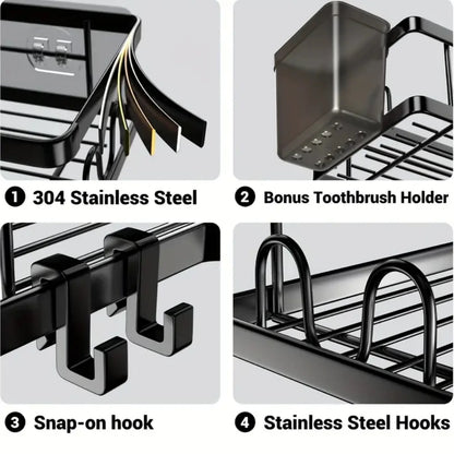 Stainless Steel Corner Bathroom Shelf – No-Drill, 2-Tier