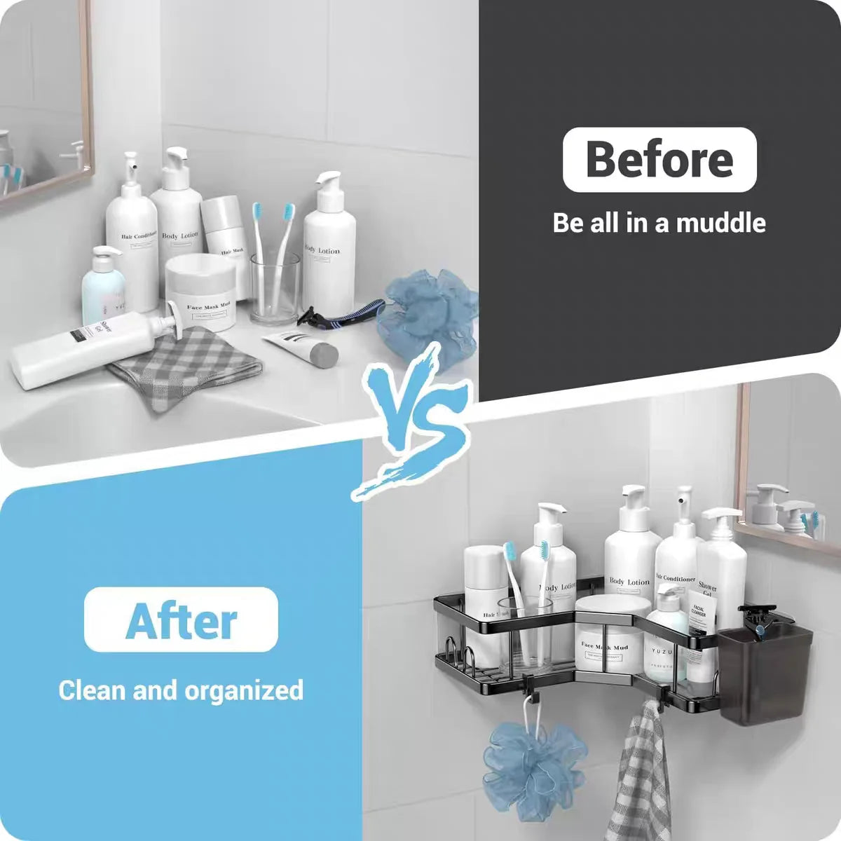 Stainless Steel Corner Bathroom Shelf – No-Drill, 2-Tier