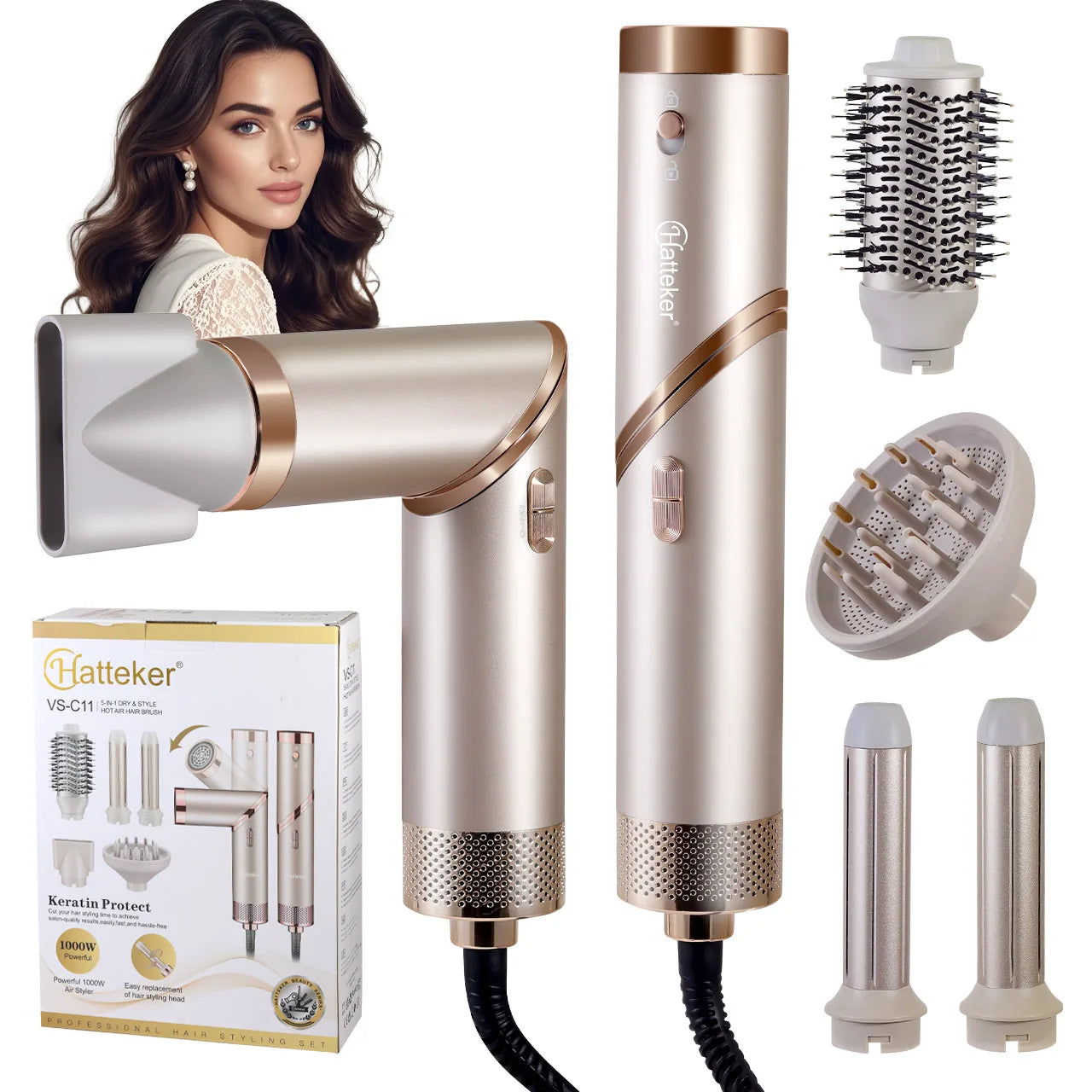 5-in-1 Foldable Hair Dryer & Styler With Ionic Care