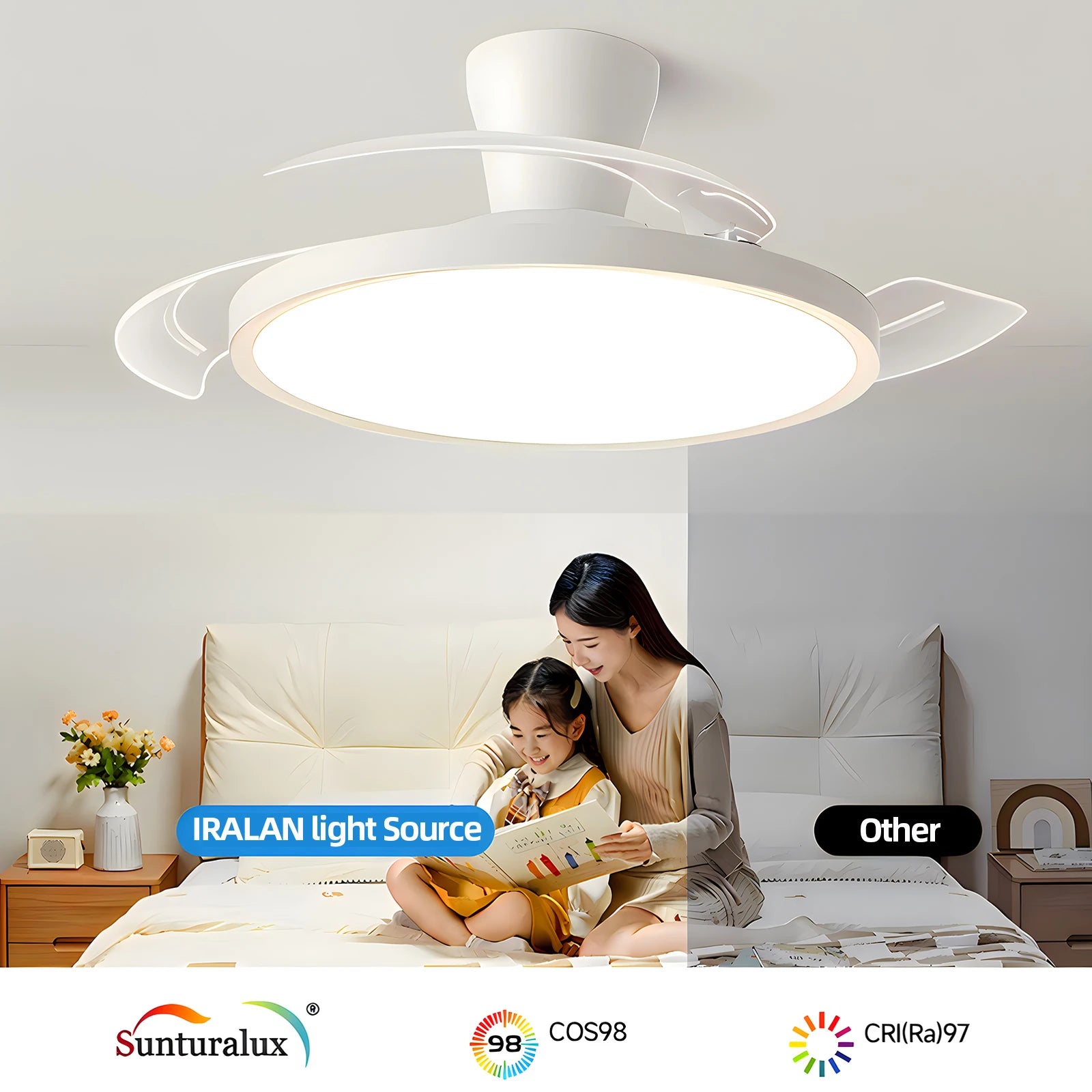 Retractable Ceiling Fan Light With Remote – Quiet Modern LED